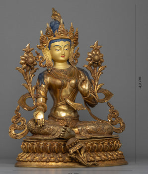 Green Tara Gold Plated Statue | Female Buddha of Compassion