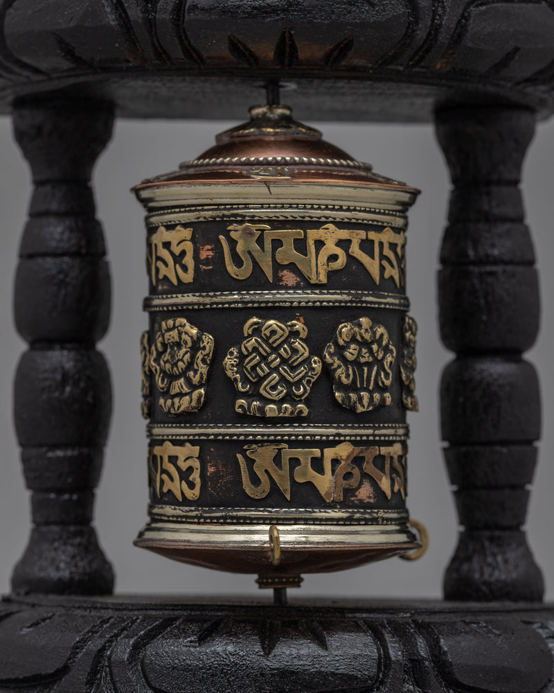 Tibetan Prayer Wheel with Intricate Mantra Design | Buddhist Spiritual Tool and Decor