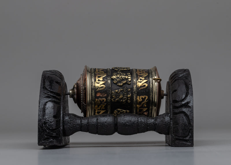 Tibetan Prayer Wheel with Intricate Mantra Design | Buddhist Spiritual Tool and Decor