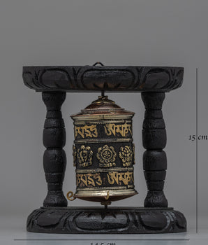 Tibetan Prayer Wheel with Intricate Mantra Design | Buddhist Spiritual Tool and Decor