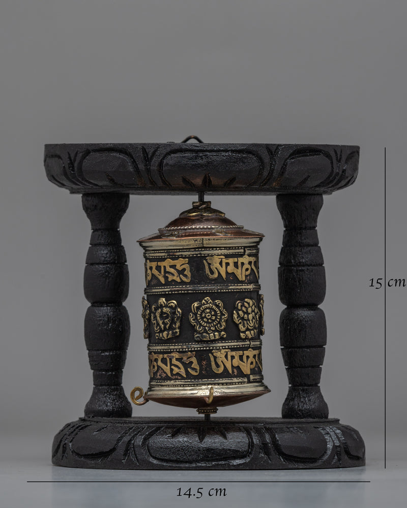 Tibetan Prayer Wheel with Intricate Mantra Design | Buddhist Spiritual Tool and Decor