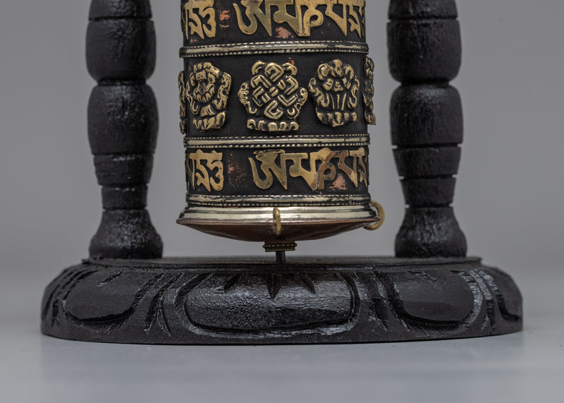 Tibetan Prayer Wheel with Intricate Mantra Design | Buddhist Spiritual Tool and Decor