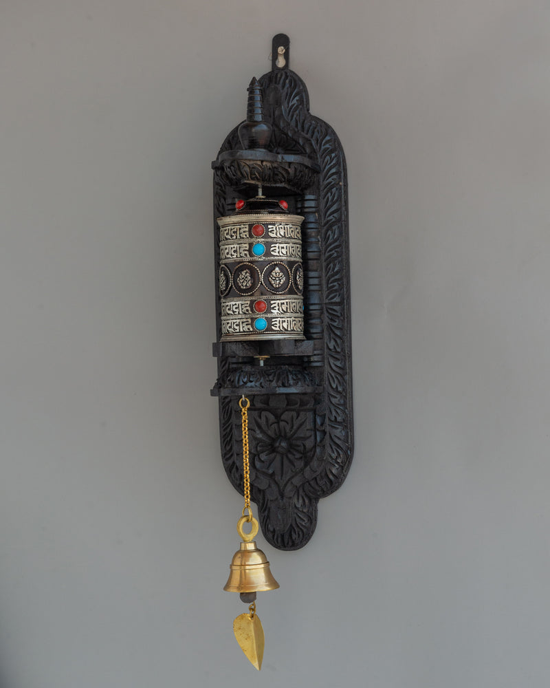 Wall-Mounted Tibetan Prayer Wheel  | Buddhist Spiritual Artifact