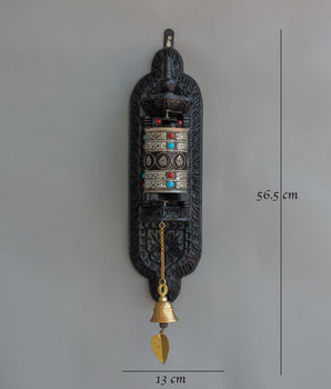 Wall-Mounted Tibetan Prayer Wheel  | Buddhist Spiritual Artifact