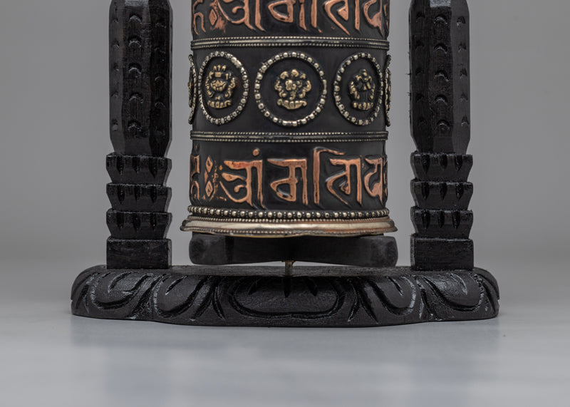 Sacred Buddhist Wooden Base Prayer Wheel | Perfect for Meditation and Ethnic Spiritual Decor