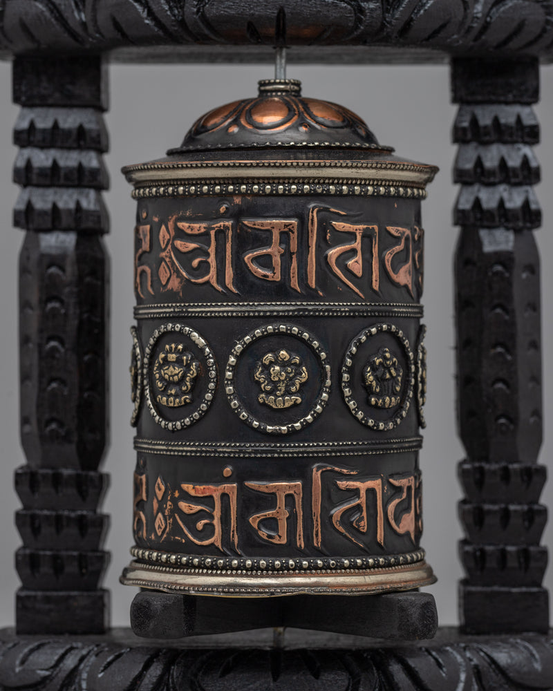 Sacred Buddhist Wooden Base Prayer Wheel | Perfect for Meditation and Ethnic Spiritual Decor