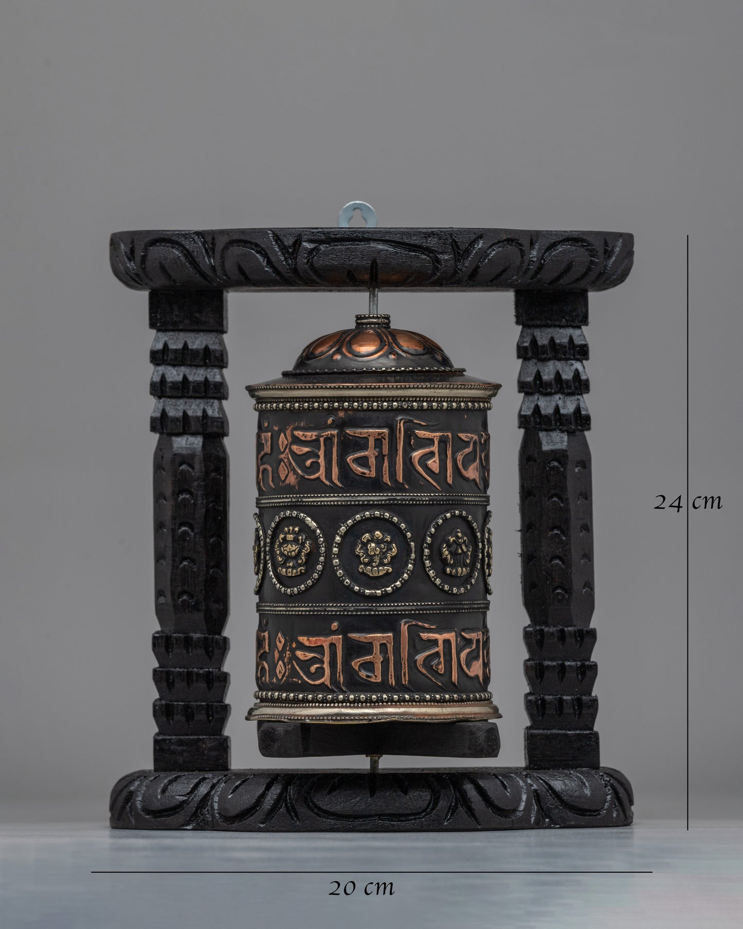 Sacred Buddhist Wooden Base Prayer Wheel | Perfect for Meditation and Ethnic Spiritual Decor