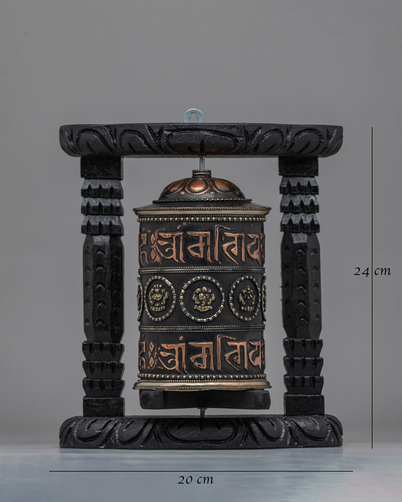 Sacred Buddhist Wooden Base Prayer Wheel | Perfect for Meditation and Ethnic Spiritual Decor