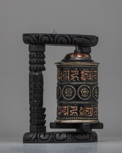 Sacred Buddhist Wooden Base Prayer Wheel | Perfect for Meditation and Ethnic Spiritual Decor