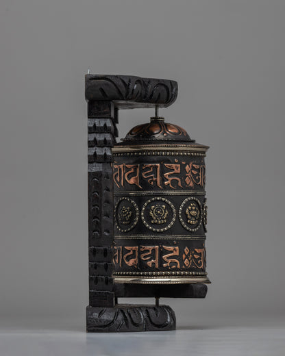 Sacred Buddhist Wooden Base Prayer Wheel | Perfect for Meditation and Ethnic Spiritual Decor