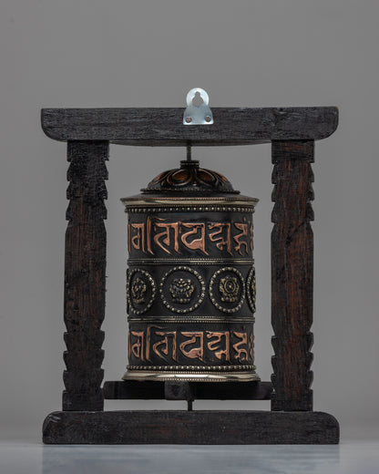 Sacred Buddhist Wooden Base Prayer Wheel | Perfect for Meditation and Ethnic Spiritual Decor