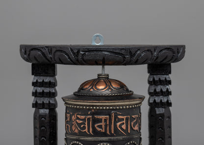 Sacred Buddhist Wooden Base Prayer Wheel | Perfect for Meditation and Ethnic Spiritual Decor