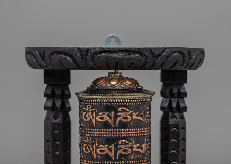 Handcrafted Tabletop Tibetan Prayer Wheel | Copper Body & Wooden Frame