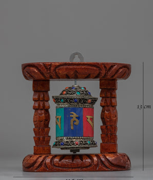 Compact Copper Prayer Wheel with Mantras and Stones | Vibrant Buddhist Devotional Tool