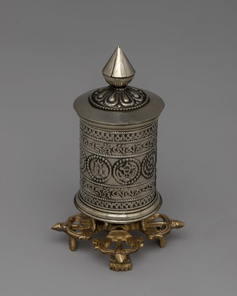 Om Mani Padme Hum Prayer Wheel with Brass Base | Wheel for Meditation and Blessings