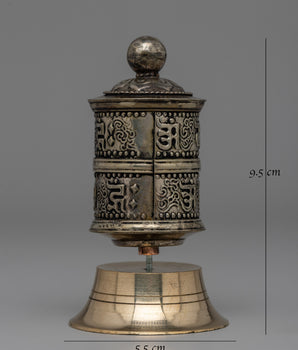 Intricate Tibetan Prayer Wheel for Meditation & Blessings | Compact Copper & Brass Ritual Tool