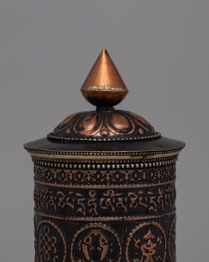 Copper, Brass & Wood Prayer Wheel for Blessings | Buddhist Meditation Tool