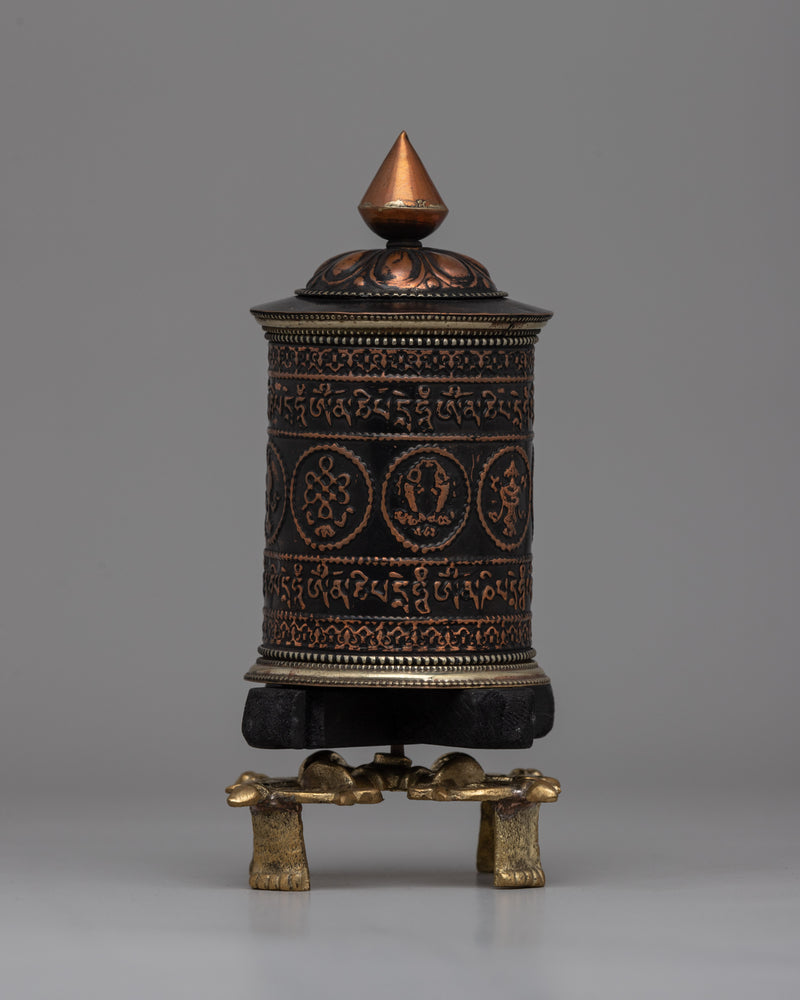 Copper, Brass & Wood Prayer Wheel for Blessings | Buddhist Meditation Tool