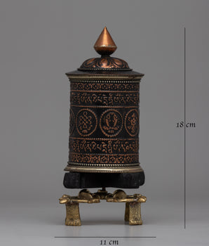 Copper, Brass & Wood Prayer Wheel for Blessings | Buddhist Meditation Tool