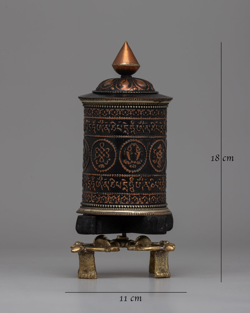 Copper, Brass & Wood Prayer Wheel for Blessings | Buddhist Meditation Tool