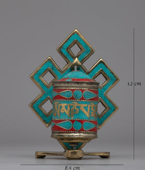 Handcrafted Buddhist Prayer Wheel with Sacred Mantras | Spiritual Healing Artifact with Turquoise