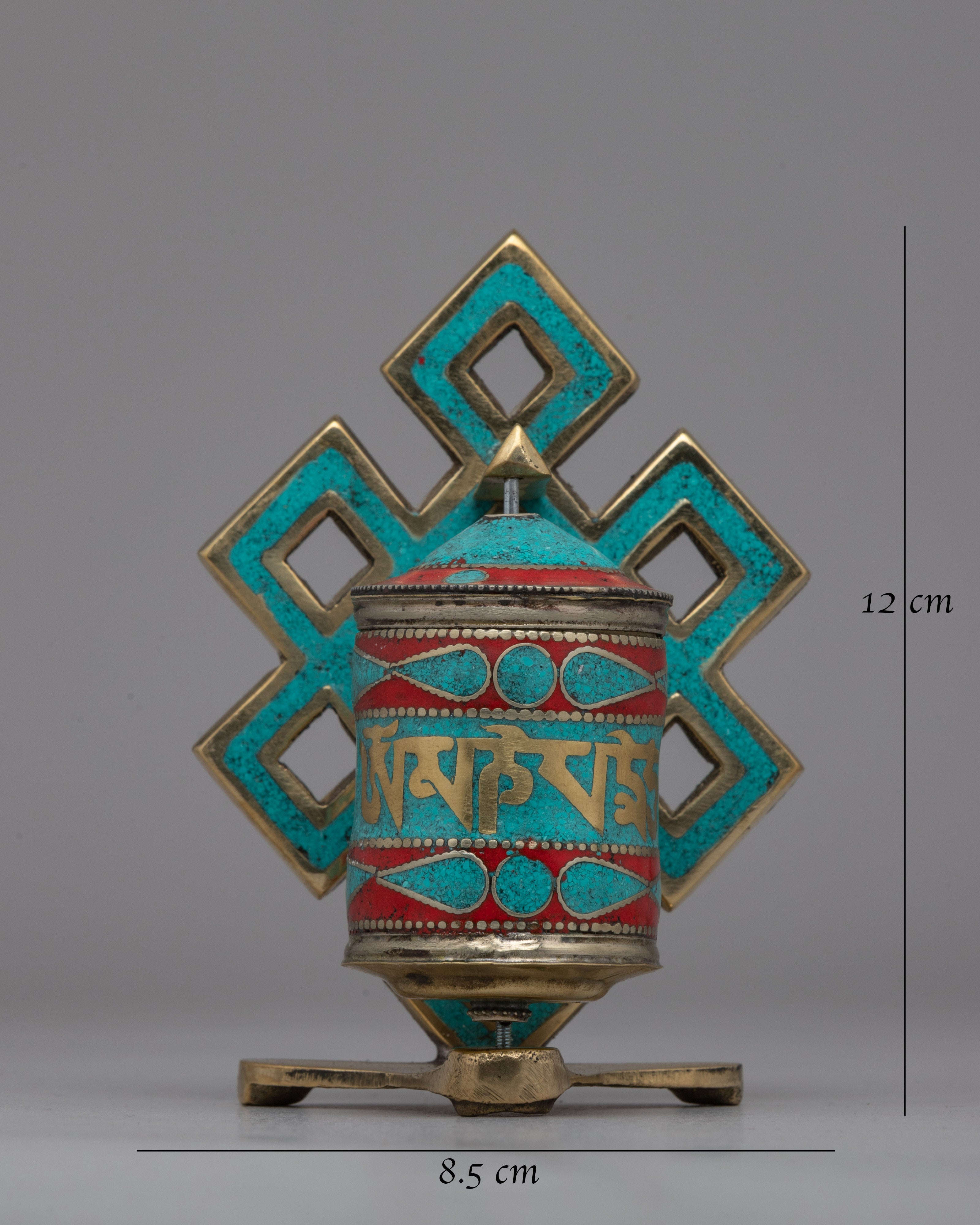 Handcrafted Buddhist Prayer Wheel with Sacred Mantras | Spiritual Healing Artifact with Turquoise