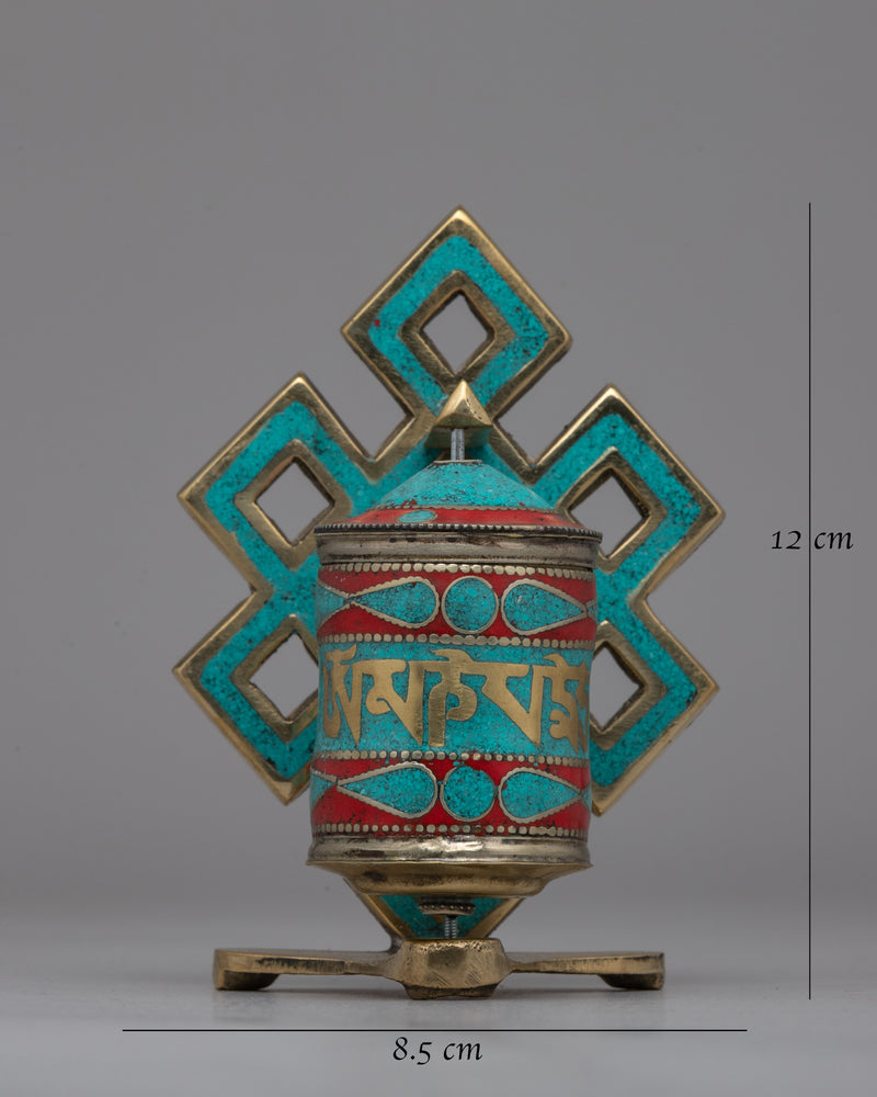 Handcrafted Buddhist Prayer Wheel with Sacred Mantras | Spiritual Healing Artifact with Turquoise