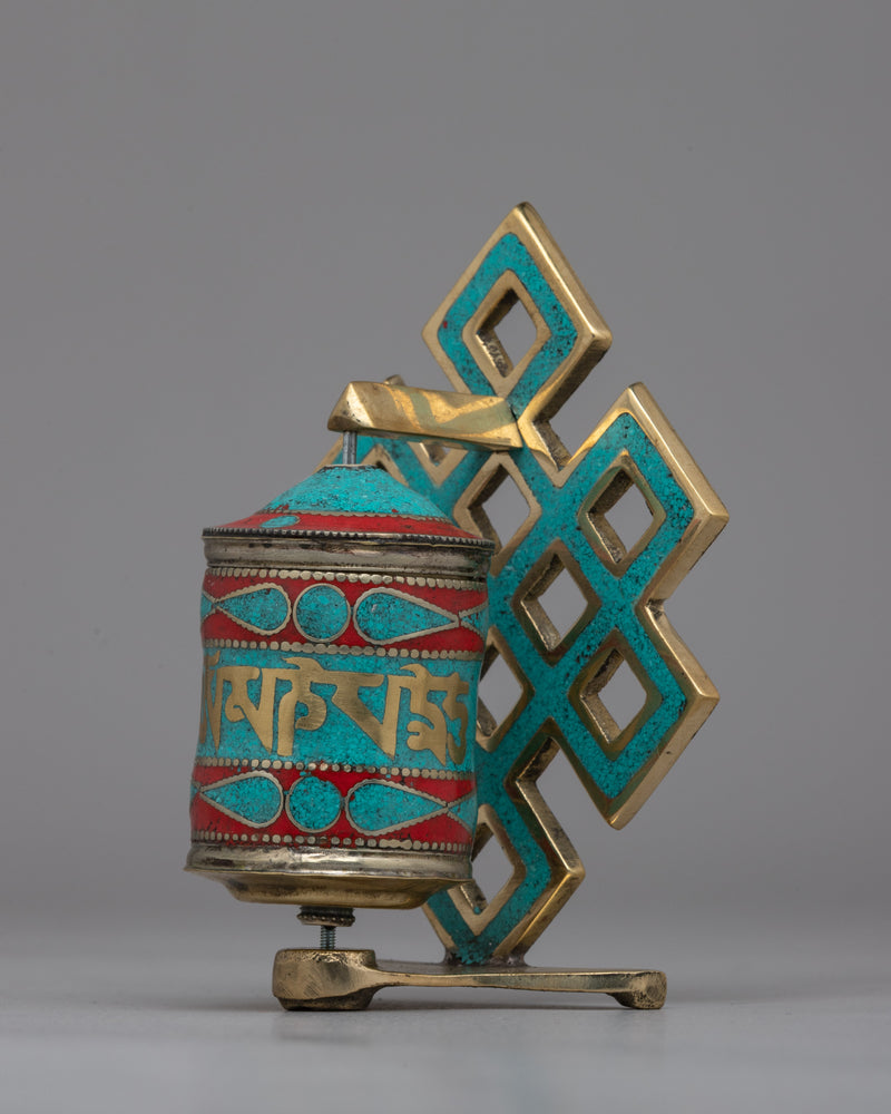 Handcrafted Buddhist Prayer Wheel with Sacred Mantras | Spiritual Healing Artifact with Turquoise