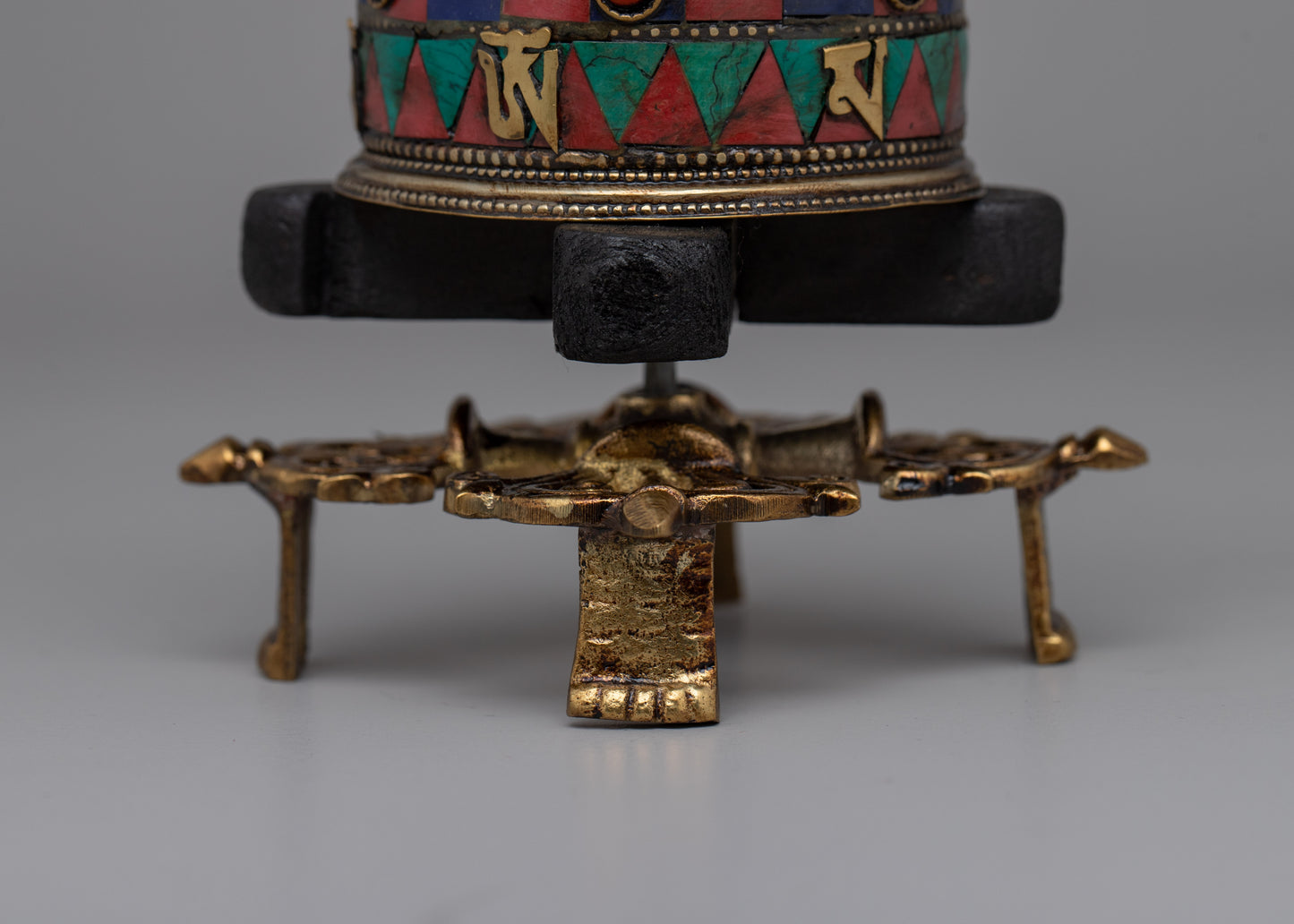 Prayer Wheel with Copper Body & Protective Stone Accents | Wheel with Turquoise &amp; Coral Inlays