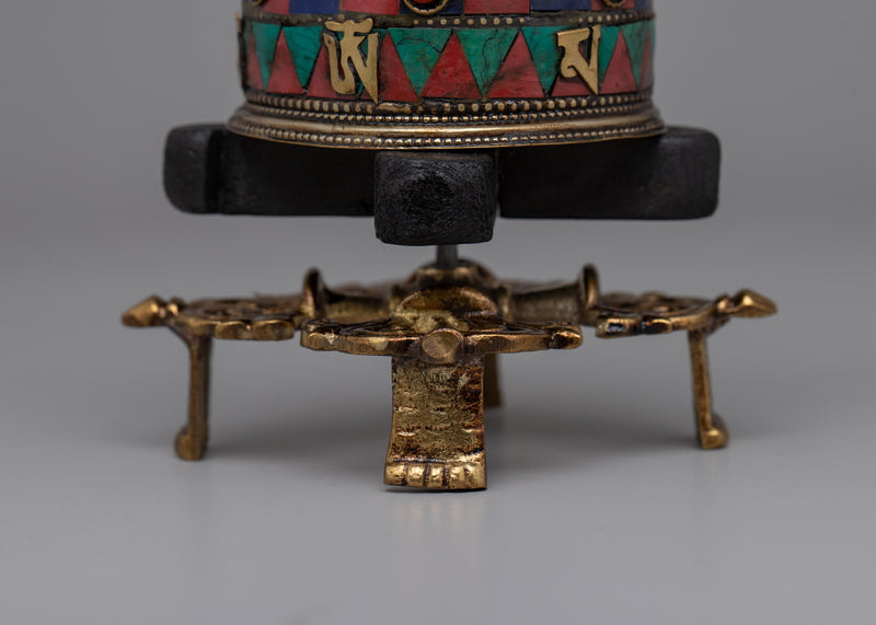 Prayer Wheel with Copper Body & Protective Stone Accents | Wheel with Turquoise &amp; Coral Inlays