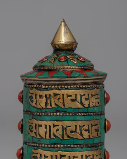 Buddhist Coral Prayer Wheel | Spiritual Tool for Protection, Healing, and Meditation