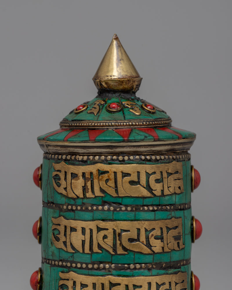 Buddhist Coral Prayer Wheel | Spiritual Tool for Protection, Healing, and Meditation