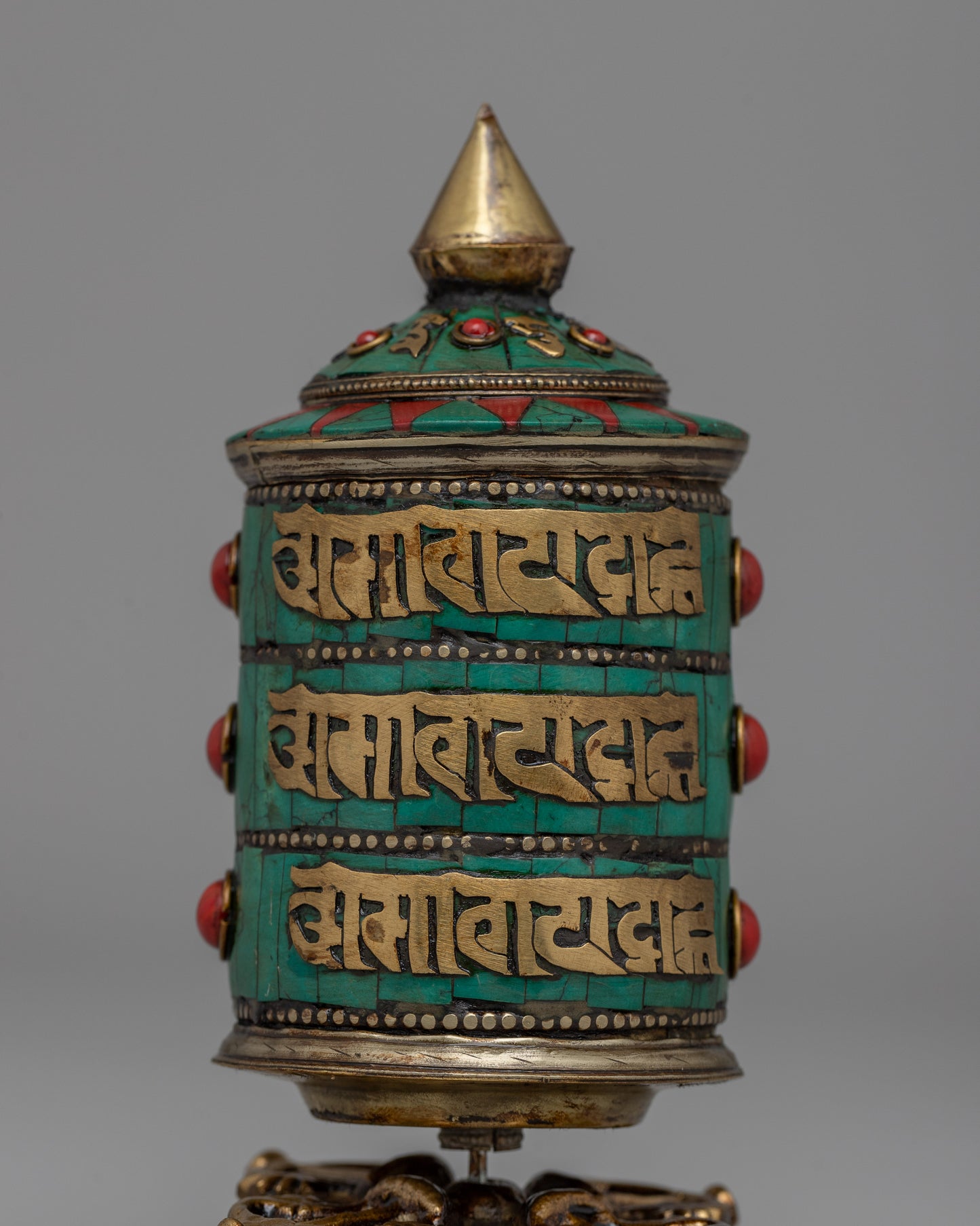 Buddhist Coral Prayer Wheel | Spiritual Tool for Protection, Healing, and Meditation