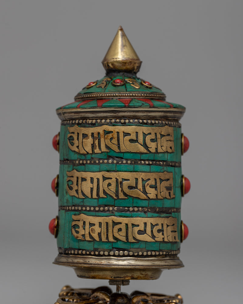 Buddhist Coral Prayer Wheel | Spiritual Tool for Protection, Healing, and Meditation