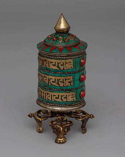 Buddhist Coral Prayer Wheel | Spiritual Tool for Protection, Healing, and Meditation