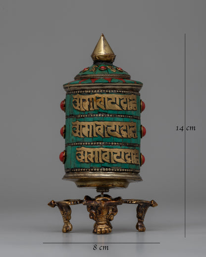 Buddhist Coral Prayer Wheel | Spiritual Tool for Protection, Healing, and Meditation