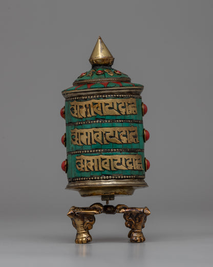 Buddhist Coral Prayer Wheel | Spiritual Tool for Protection, Healing, and Meditation