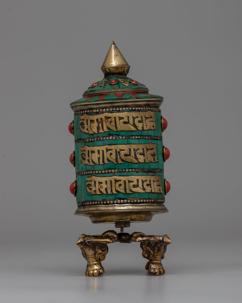 Buddhist Coral Prayer Wheel | Spiritual Tool for Protection, Healing, and Meditation