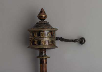 Handmade Copper & Wood Prayer Wheel for Meditation |  Ideal for Altar Spaces and Rituals