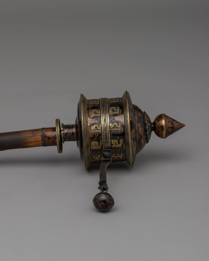 Handmade Copper & Wood Prayer Wheel for Meditation |  Ideal for Altar Spaces and Rituals