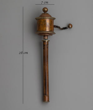 Elegant Copper & Wood Buddhist Prayer Wheel | Enhance Your Meditation Practice