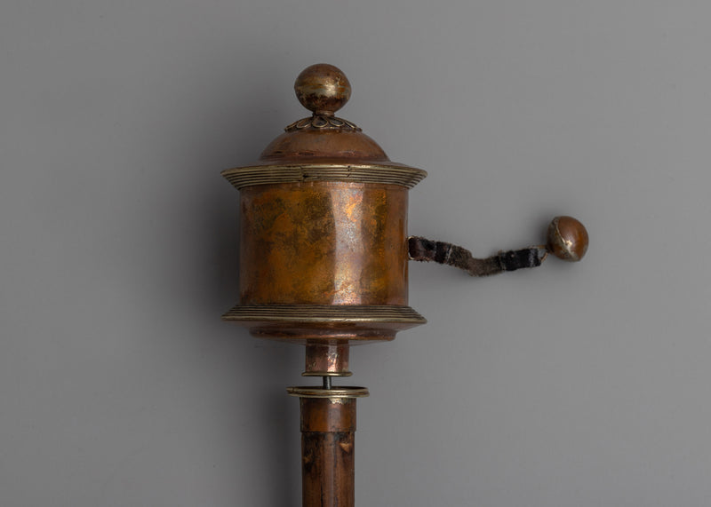 Elegant Copper & Wood Buddhist Prayer Wheel | Enhance Your Meditation Practice