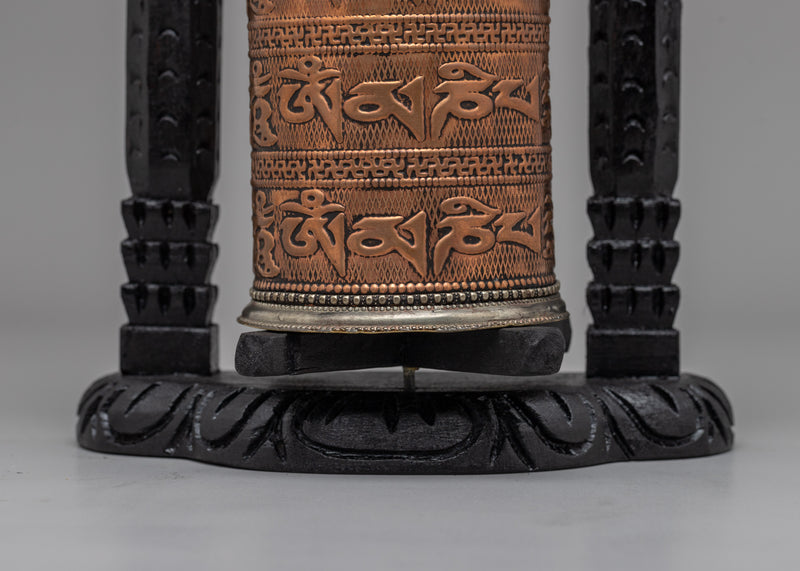 Wooden Frame Buddhist Prayer Wheel |  Ideal for Spiritual Growth and Blessings