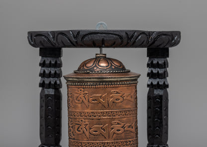 Wooden Frame Buddhist Prayer Wheel |  Ideal for Spiritual Growth and Blessings