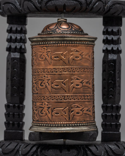 Wooden Frame Buddhist Prayer Wheel |  Ideal for Spiritual Growth and Blessings