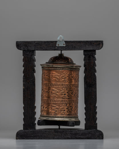 Wooden Frame Buddhist Prayer Wheel |  Ideal for Spiritual Growth and Blessings