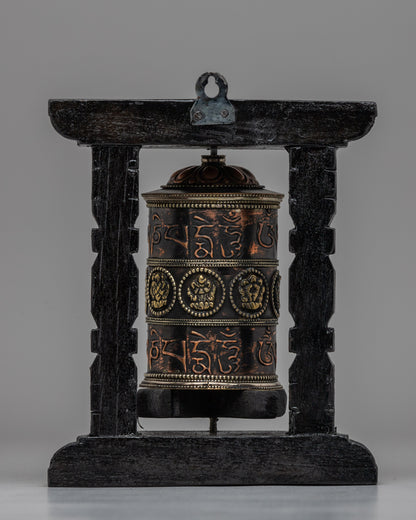 Himalayan Buddhist Wooden Frame Prayer Wheel | Traditional Decor for Peace and Harmony