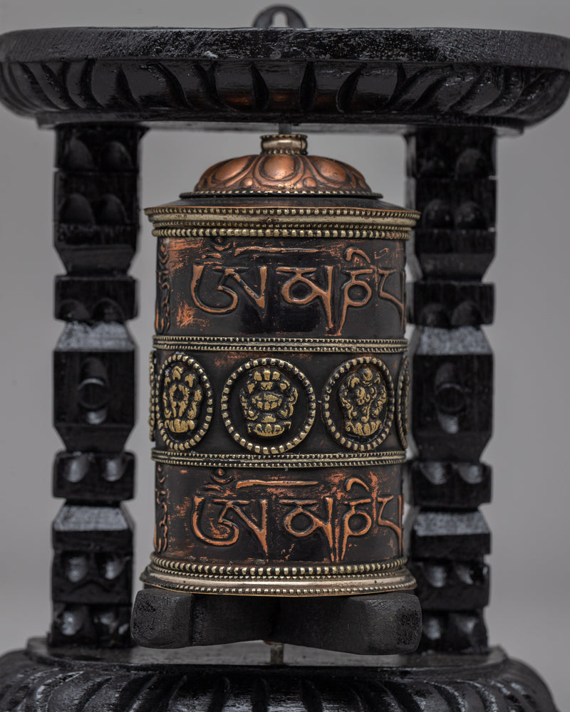 Himalayan Buddhist Wooden Frame Prayer Wheel | Traditional Decor for Peace and Harmony