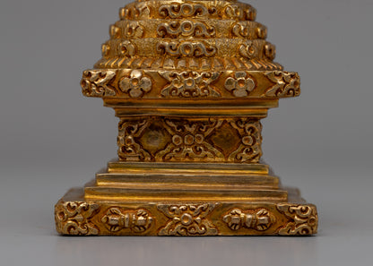 Gold-Plated Copper Stupa | Sacred Buddhist Altar Decoration