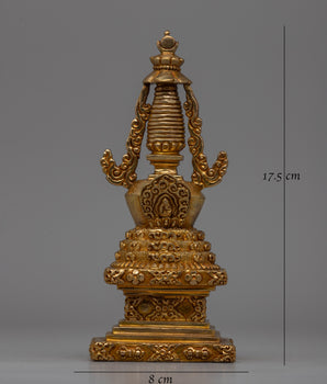 Gold-Plated Copper Stupa | Sacred Buddhist Altar Decoration